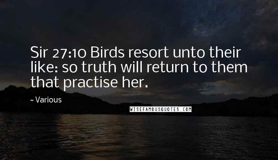 Various Quotes: Sir 27:10 Birds resort unto their like: so truth will return to them that practise her.