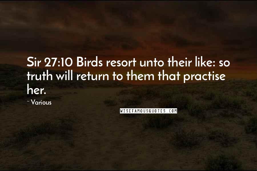 Various Quotes: Sir 27:10 Birds resort unto their like: so truth will return to them that practise her.