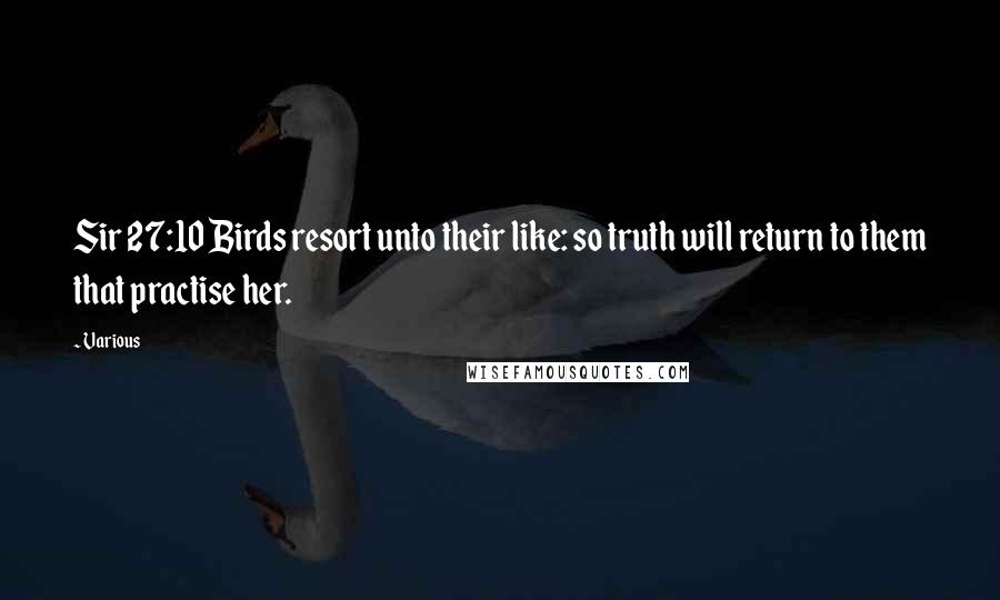 Various Quotes: Sir 27:10 Birds resort unto their like: so truth will return to them that practise her.