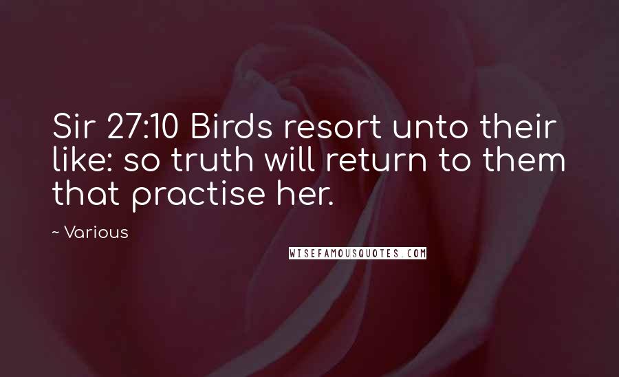 Various Quotes: Sir 27:10 Birds resort unto their like: so truth will return to them that practise her.