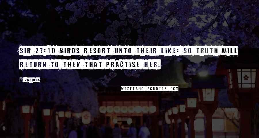 Various Quotes: Sir 27:10 Birds resort unto their like: so truth will return to them that practise her.