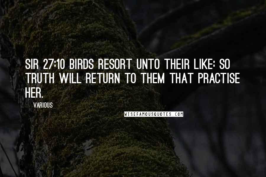 Various Quotes: Sir 27:10 Birds resort unto their like: so truth will return to them that practise her.