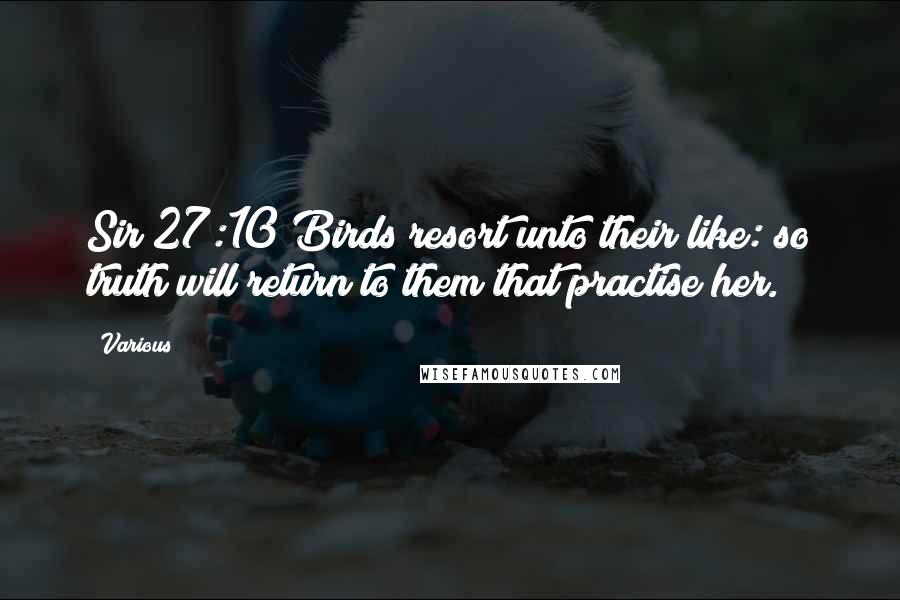 Various Quotes: Sir 27:10 Birds resort unto their like: so truth will return to them that practise her.