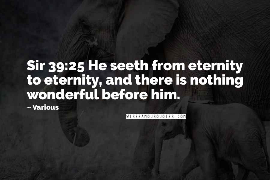 Various Quotes: Sir 39:25 He seeth from eternity to eternity, and there is nothing wonderful before him.