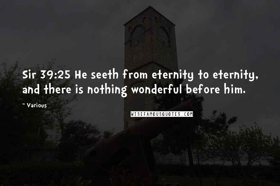 Various Quotes: Sir 39:25 He seeth from eternity to eternity, and there is nothing wonderful before him.