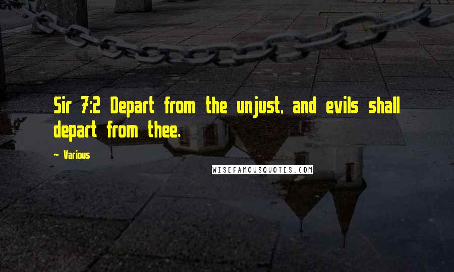 Various Quotes: Sir 7:2 Depart from the unjust, and evils shall depart from thee.