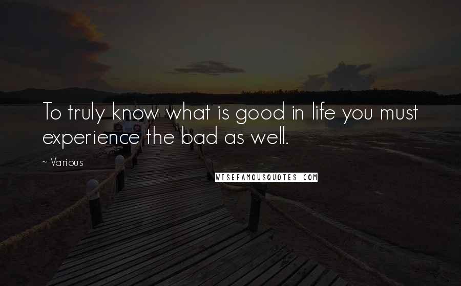 Various Quotes: To truly know what is good in life you must experience the bad as well.