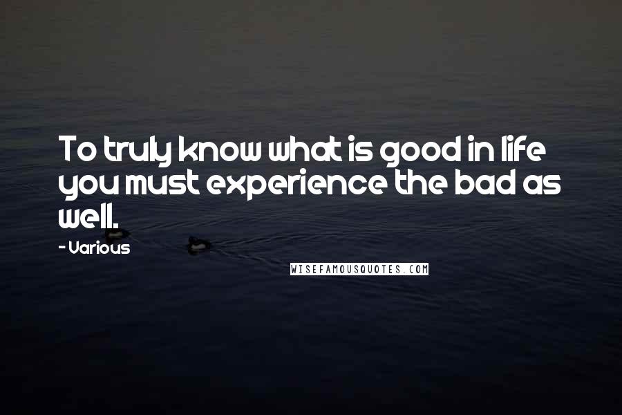 Various Quotes: To truly know what is good in life you must experience the bad as well.