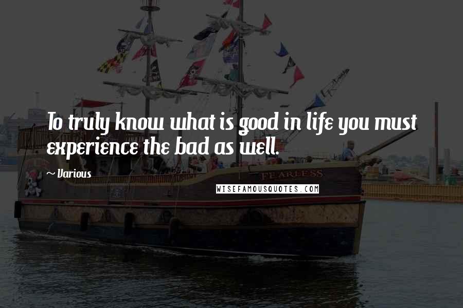 Various Quotes: To truly know what is good in life you must experience the bad as well.