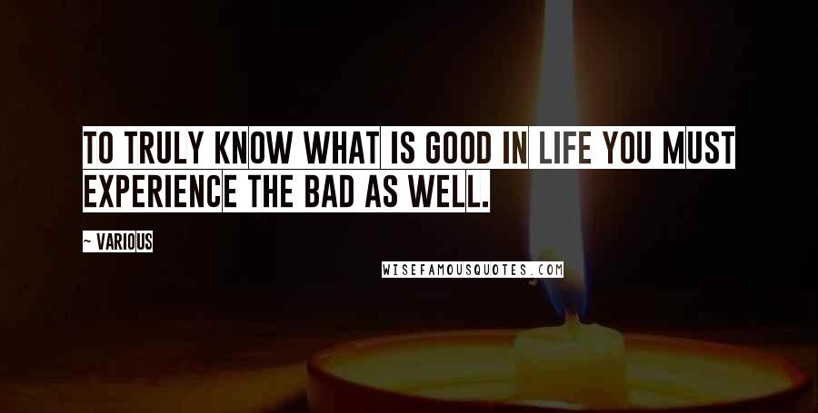 Various Quotes: To truly know what is good in life you must experience the bad as well.