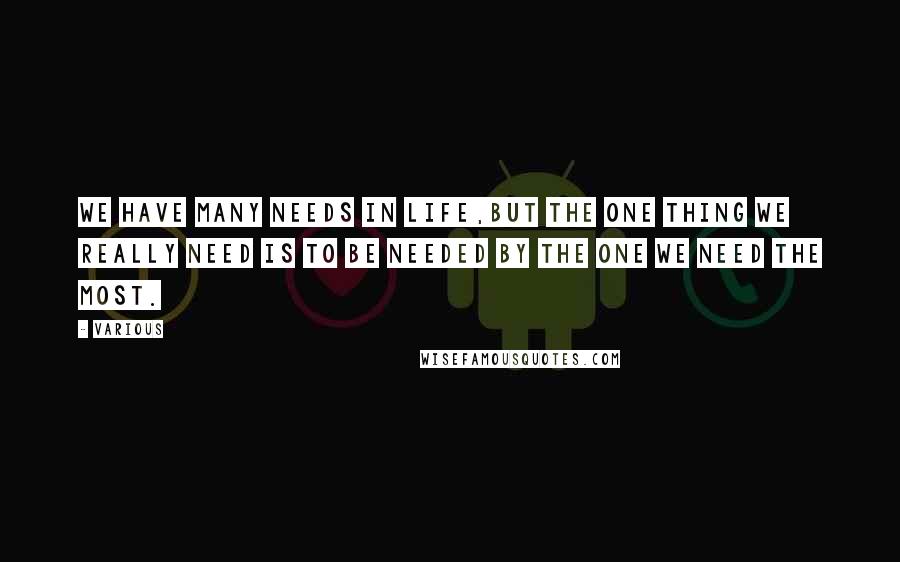 Various Quotes: We have many needs in life,but the one thing we really need is to be needed by the one we need the most.