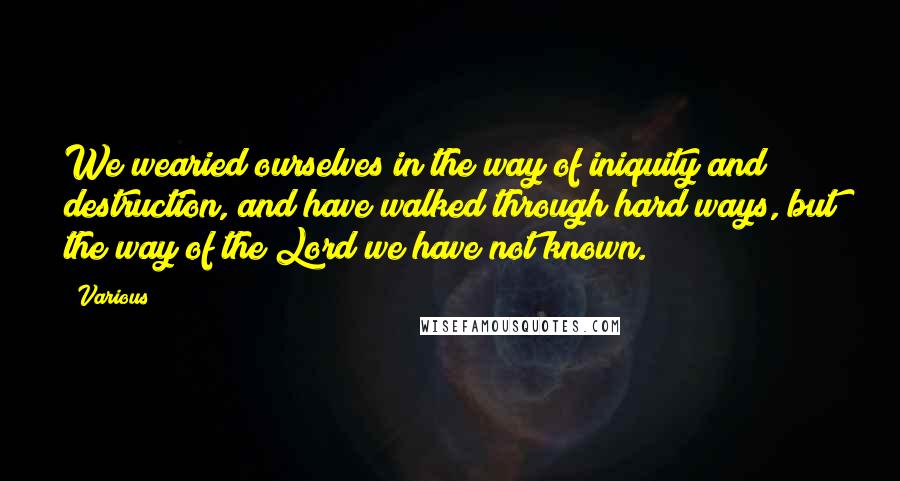 Various Quotes: We wearied ourselves in the way of iniquity and destruction, and have walked through hard ways, but the way of the Lord we have not known.