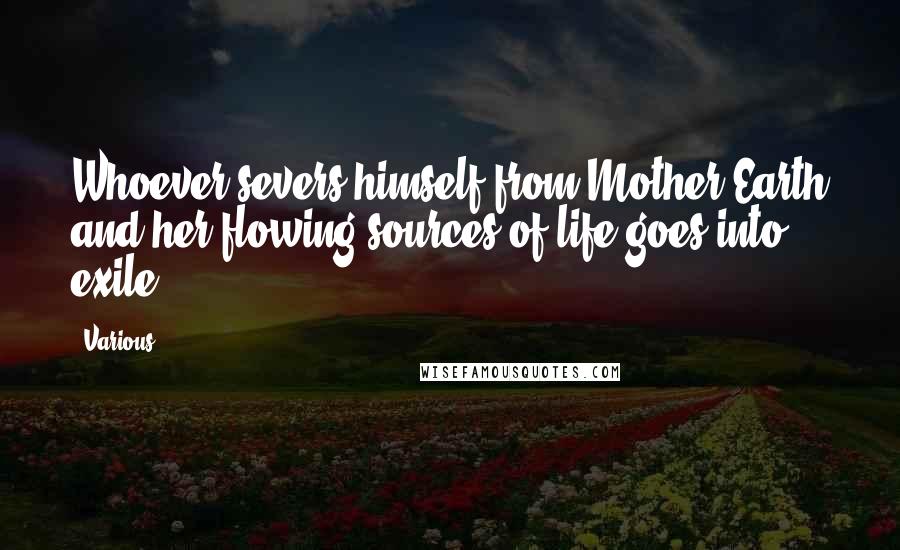 Various Quotes: Whoever severs himself from Mother Earth and her flowing sources of life goes into exile.