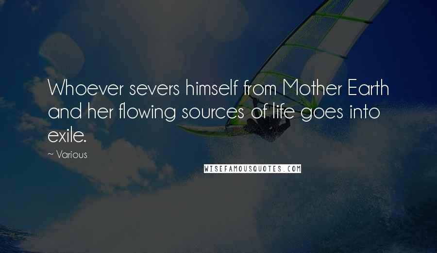 Various Quotes: Whoever severs himself from Mother Earth and her flowing sources of life goes into exile.