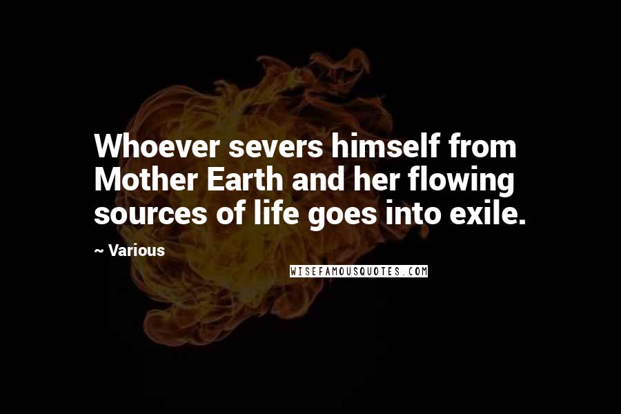 Various Quotes: Whoever severs himself from Mother Earth and her flowing sources of life goes into exile.