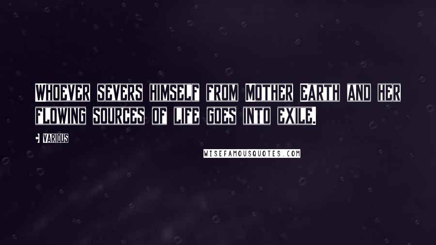 Various Quotes: Whoever severs himself from Mother Earth and her flowing sources of life goes into exile.