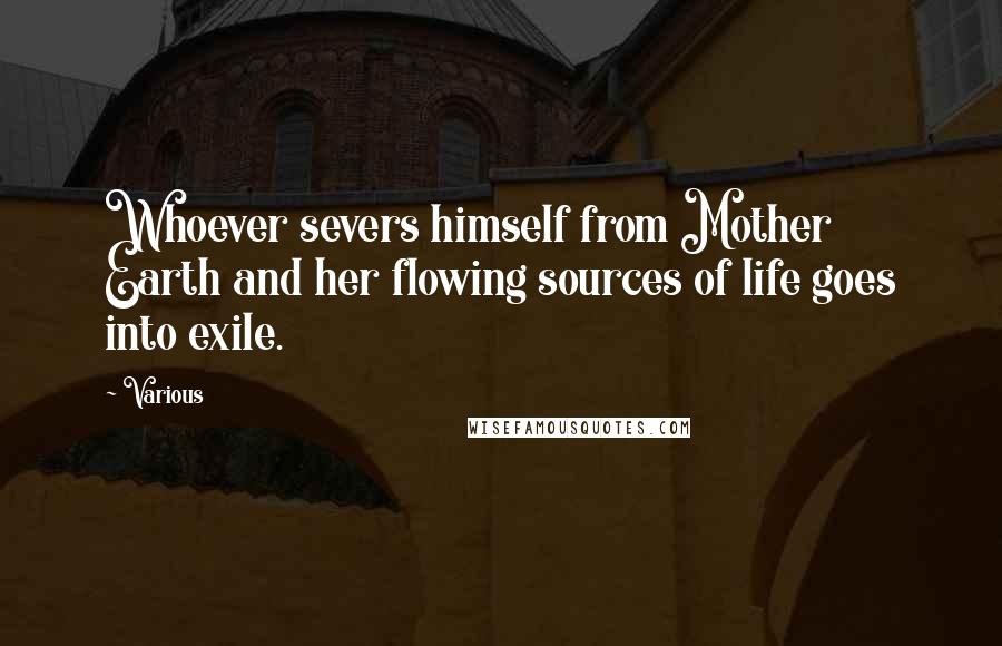 Various Quotes: Whoever severs himself from Mother Earth and her flowing sources of life goes into exile.