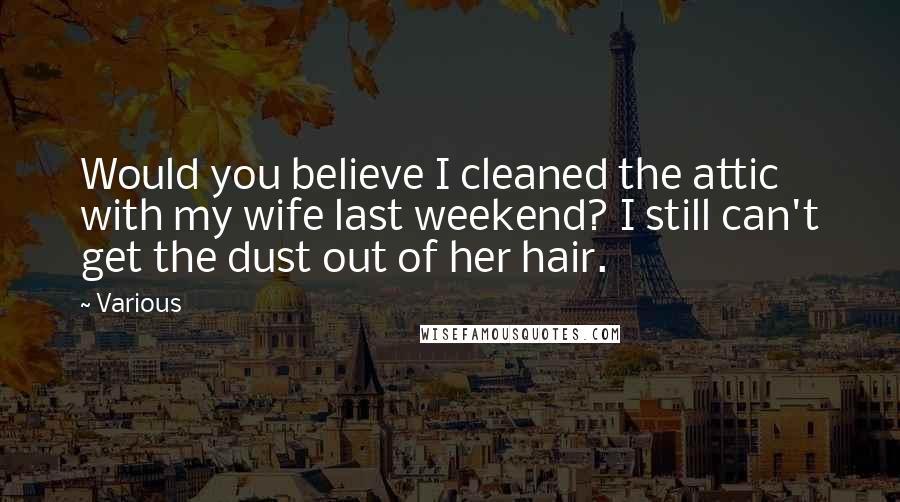 Various Quotes: Would you believe I cleaned the attic with my wife last weekend? I still can't get the dust out of her hair.