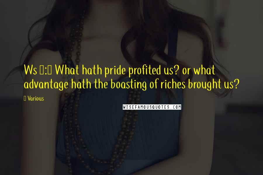 Various Quotes: Ws 5:8 What hath pride profited us? or what advantage hath the boasting of riches brought us?