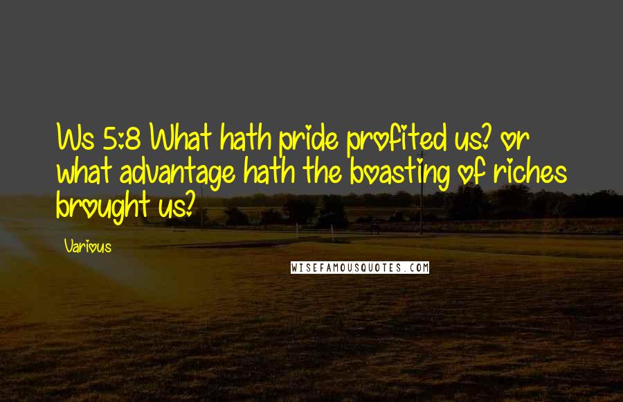 Various Quotes: Ws 5:8 What hath pride profited us? or what advantage hath the boasting of riches brought us?