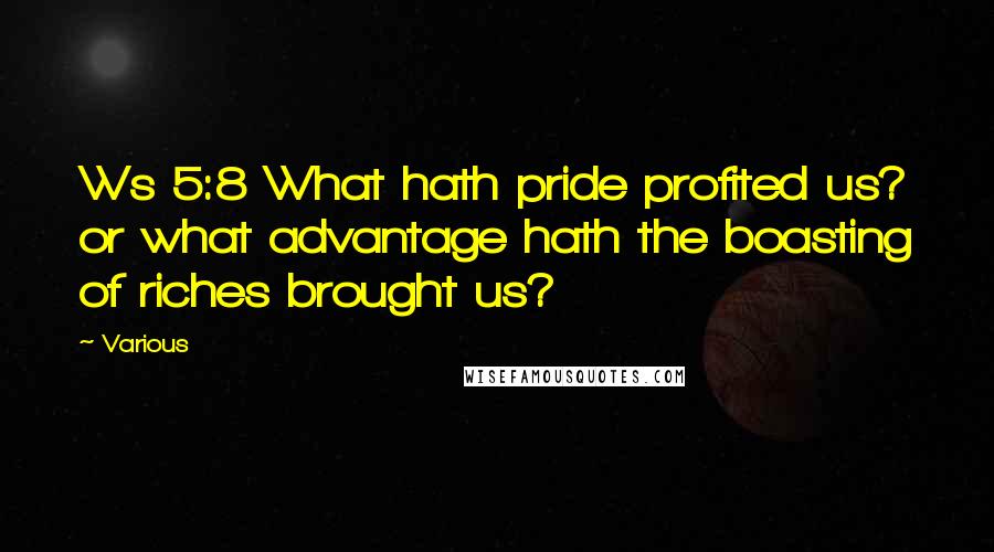 Various Quotes: Ws 5:8 What hath pride profited us? or what advantage hath the boasting of riches brought us?