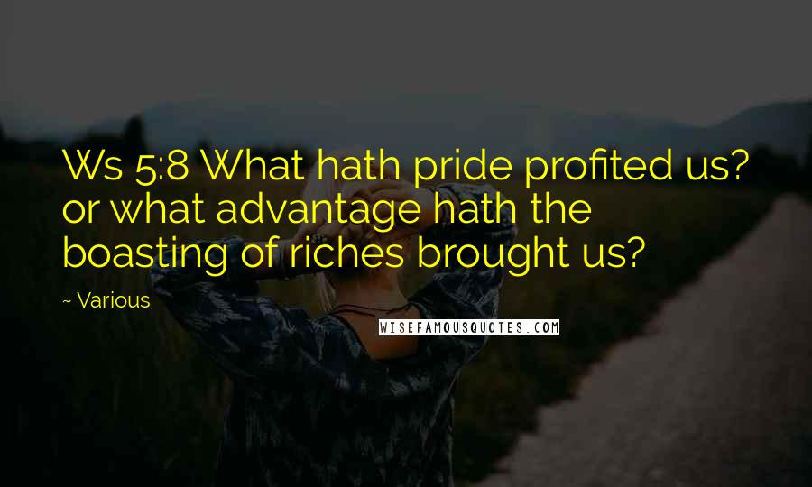 Various Quotes: Ws 5:8 What hath pride profited us? or what advantage hath the boasting of riches brought us?