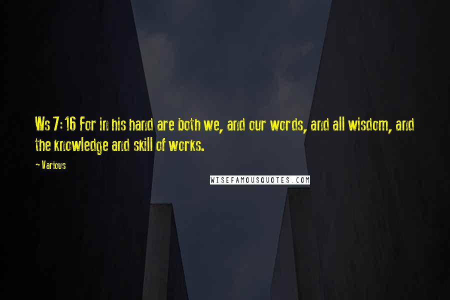 Various Quotes: Ws 7:16 For in his hand are both we, and our words, and all wisdom, and the knowledge and skill of works.