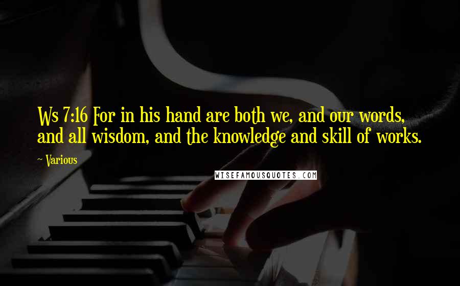 Various Quotes: Ws 7:16 For in his hand are both we, and our words, and all wisdom, and the knowledge and skill of works.