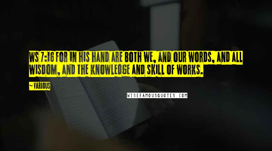 Various Quotes: Ws 7:16 For in his hand are both we, and our words, and all wisdom, and the knowledge and skill of works.