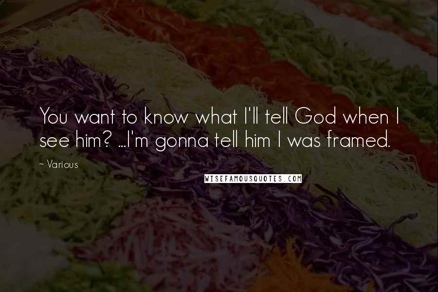 Various Quotes: You want to know what I'll tell God when I see him? ...I'm gonna tell him I was framed.