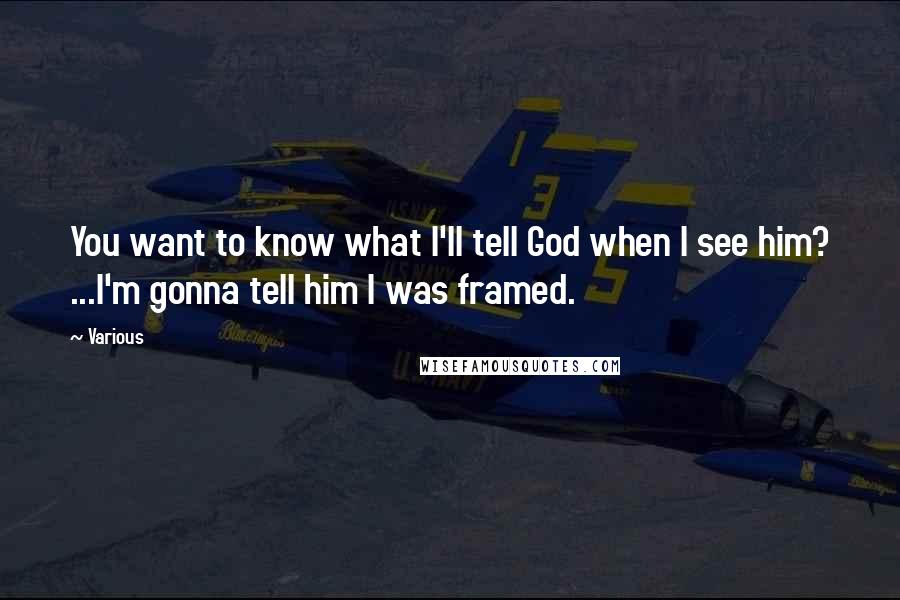 Various Quotes: You want to know what I'll tell God when I see him? ...I'm gonna tell him I was framed.