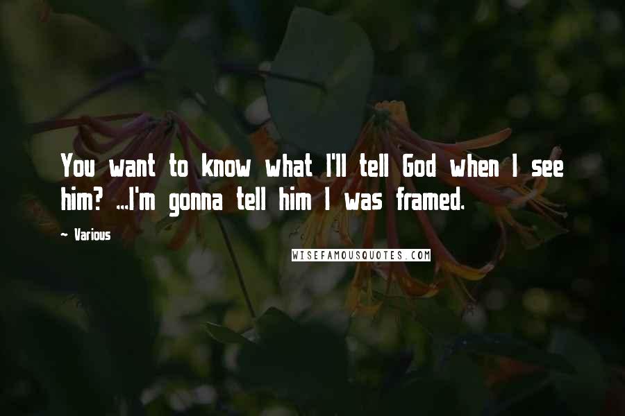 Various Quotes: You want to know what I'll tell God when I see him? ...I'm gonna tell him I was framed.