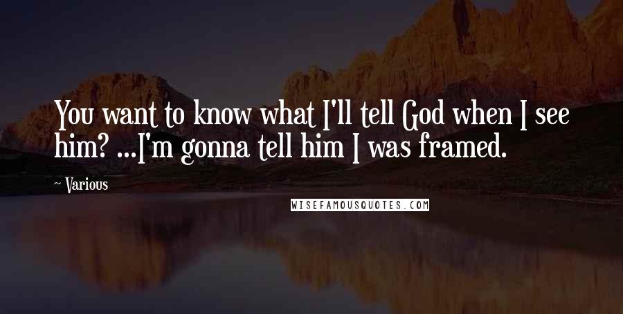 Various Quotes: You want to know what I'll tell God when I see him? ...I'm gonna tell him I was framed.