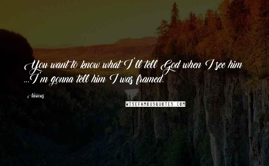 Various Quotes: You want to know what I'll tell God when I see him? ...I'm gonna tell him I was framed.