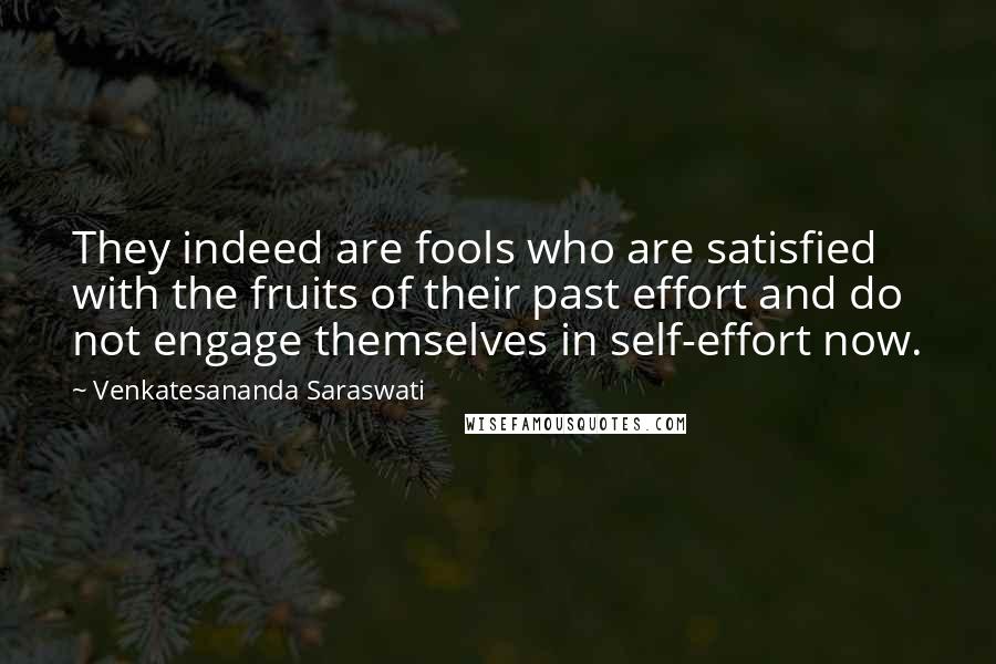 Venkatesananda Saraswati Quotes: They indeed are fools who are satisfied with the fruits of their past effort and do not engage themselves in self-effort now.