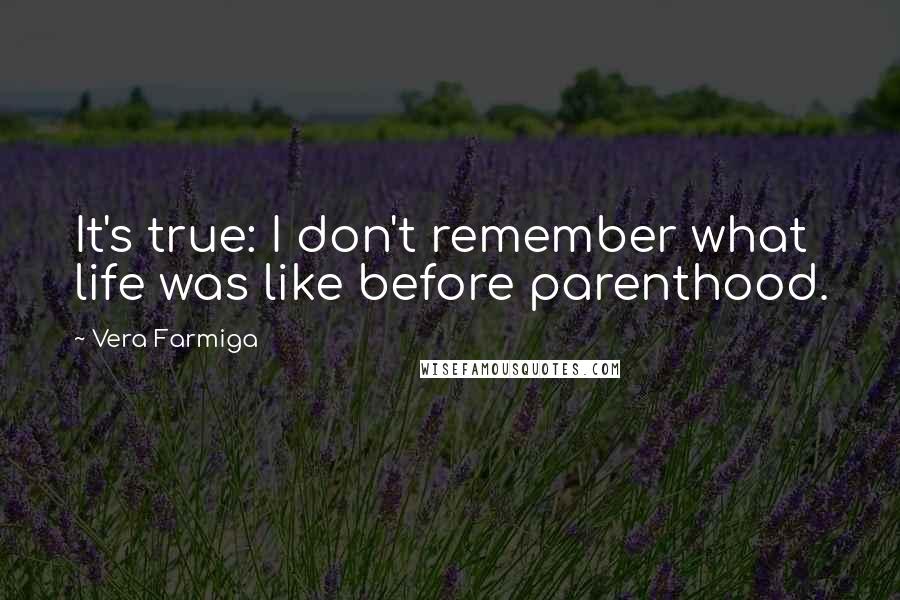 Vera Farmiga Quotes: It's true: I don't remember what life was like before parenthood.