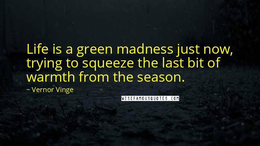 Vernor Vinge Quotes: Life is a green madness just now, trying to squeeze the last bit of warmth from the season.