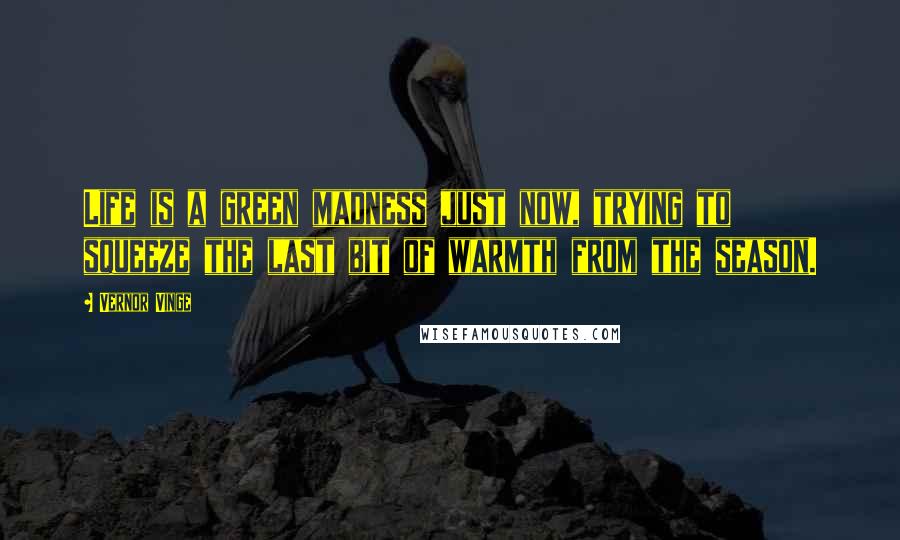 Vernor Vinge Quotes: Life is a green madness just now, trying to squeeze the last bit of warmth from the season.