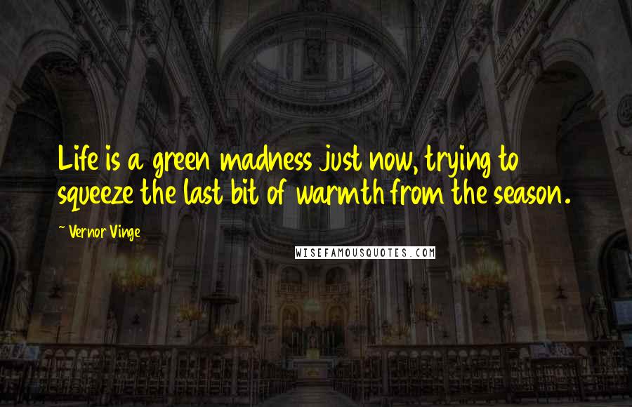 Vernor Vinge Quotes: Life is a green madness just now, trying to squeeze the last bit of warmth from the season.