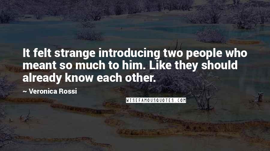 Veronica Rossi Quotes: It felt strange introducing two people who meant so much to him. Like they should already know each other.