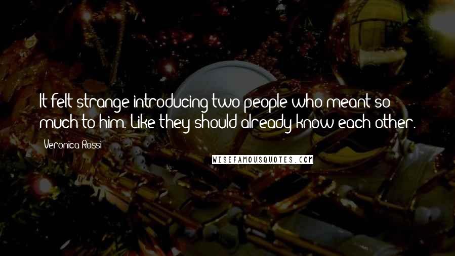 Veronica Rossi Quotes: It felt strange introducing two people who meant so much to him. Like they should already know each other.