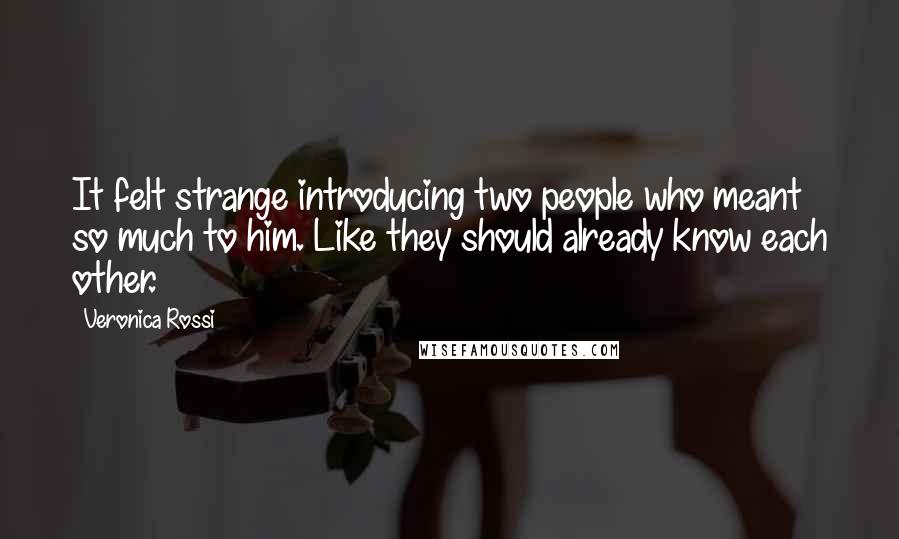 Veronica Rossi Quotes: It felt strange introducing two people who meant so much to him. Like they should already know each other.