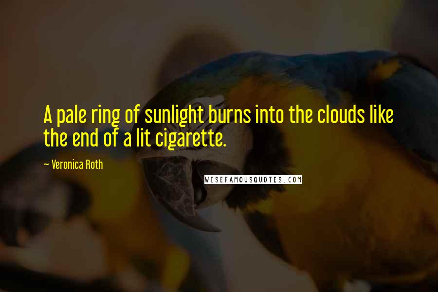 Veronica Roth Quotes: A pale ring of sunlight burns into the clouds like the end of a lit cigarette.