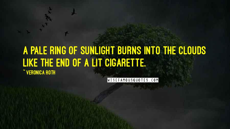Veronica Roth Quotes: A pale ring of sunlight burns into the clouds like the end of a lit cigarette.