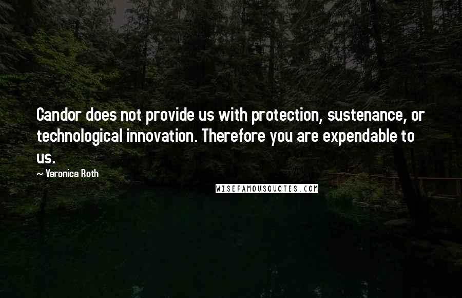 Veronica Roth Quotes: Candor does not provide us with protection, sustenance, or technological innovation. Therefore you are expendable to us.