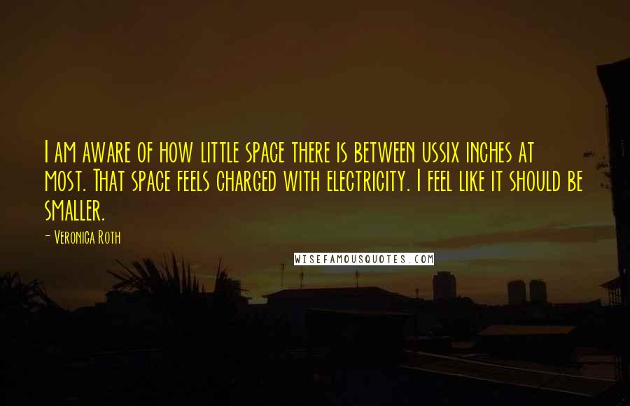 Veronica Roth Quotes: I am aware of how little space there is between ussix inches at most. That space feels charged with electricity. I feel like it should be smaller.