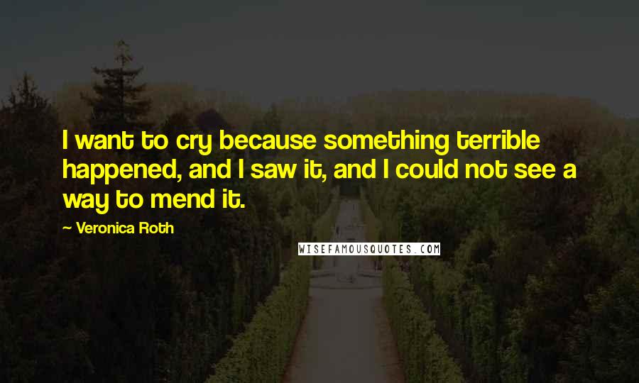 Veronica Roth Quotes: I want to cry because something terrible happened, and I saw it, and I could not see a way to mend it.