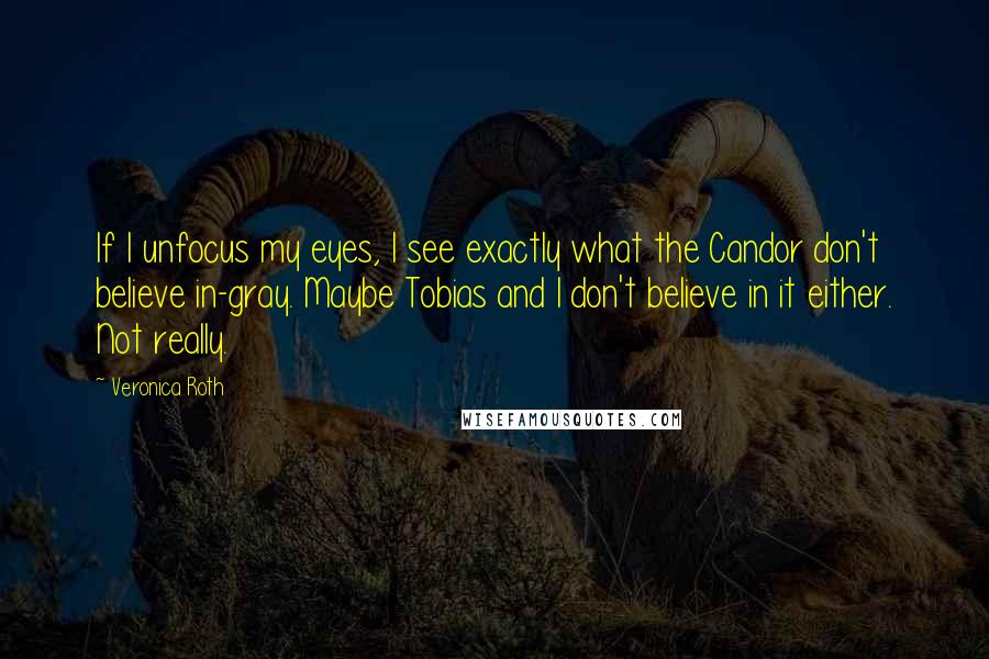 Veronica Roth Quotes: If I unfocus my eyes, I see exactly what the Candor don't believe in-gray. Maybe Tobias and I don't believe in it either. Not really.