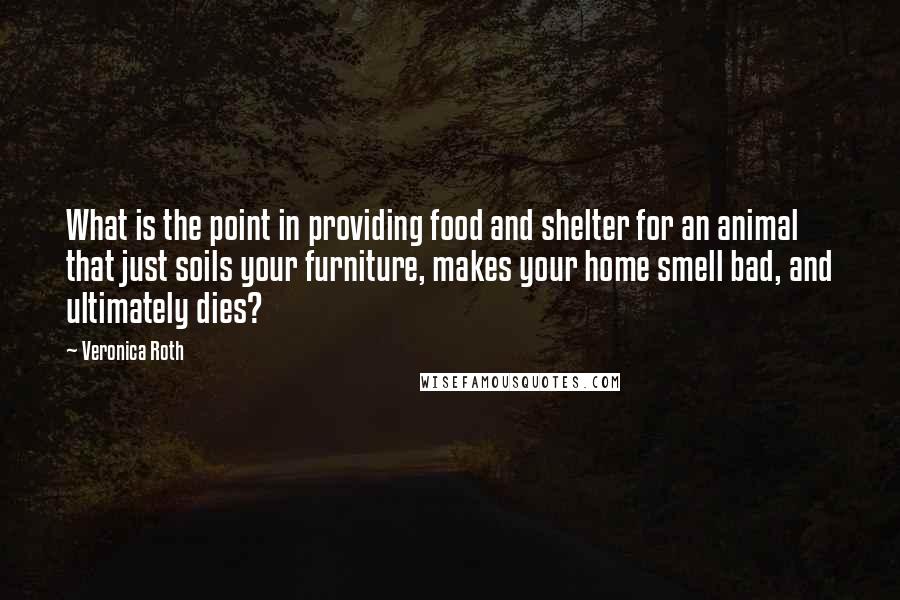 Veronica Roth Quotes: What is the point in providing food and shelter for an animal that just soils your furniture, makes your home smell bad, and ultimately dies?