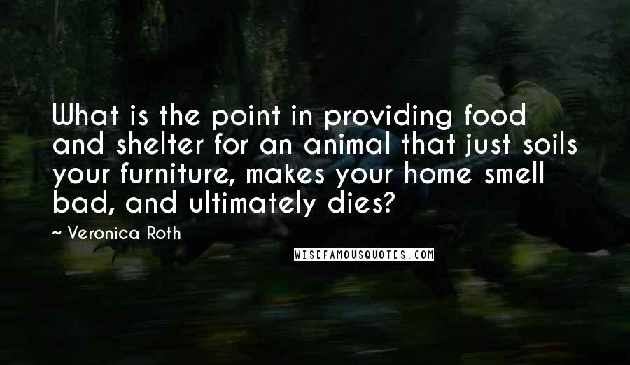 Veronica Roth Quotes: What is the point in providing food and shelter for an animal that just soils your furniture, makes your home smell bad, and ultimately dies?